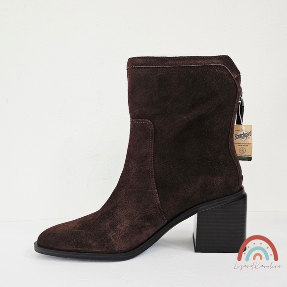 New! Vince Camuto Kortimy Leather Suede Brown Chunky Heel Mid-Shaft Boots - Picture 6 of 15